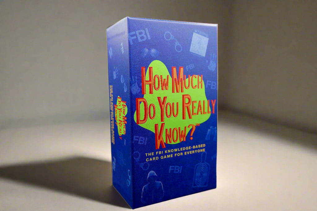 Card game box titled 'How Much Do You Really Know?' by FBI on a white background
